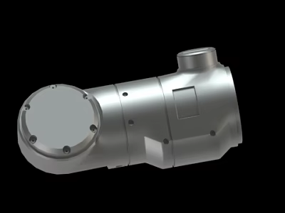 3D Rendered Silver Metal Industrial Component With Cylindrical Structure Flange Holes And Ports 3d model