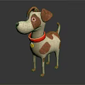 Cartoon Dog Character 3D Model With Brown And White Fur Red Collar And Yellow Tag