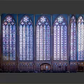 Cartoon Scene Of Gothic Architectural Structure With Vibrant Stained Glass Windows And Pointed Arches