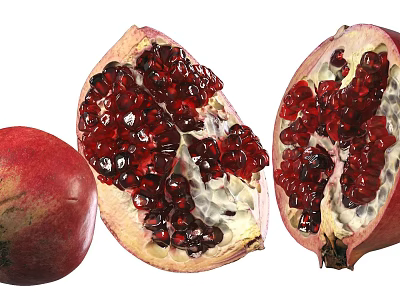Fresh Ripe Pomegranate Whole and Halved with Bright Juicy Red Arils 3d model Fresh Ripe Pomegranate Whole and Halved with Bright Juicy Red Arils 3d model