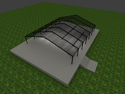 Outdoor Large Tent With Metal Frame And Transparent Covering On Grass Platform 3d model