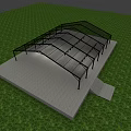 Outdoor Large Tent With Metal Frame And Transparent Covering On Grass Platform