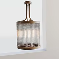 Contemporary Cylindrical Chandelier With Ribbed Glass And Golden Metal Frame For Interior Design