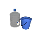 Essential Household Supplies Blue Covered Bucket And Transparent Water Container For Daily Use