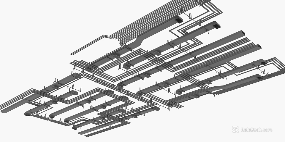 Industrial Metal Pipe Network Complex Interconnected Layout Structure For Building Systems 3d model