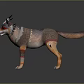 Decorative Wolf With Spiked Headpiece Red Facial Patterns Colorful Body Markings And Leg Decorations
