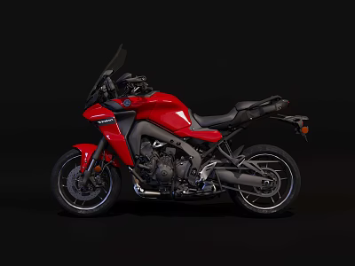 Red Modern Sport Motorcycle With Windshield Black Seat And Alloy Wheels 3d model