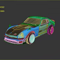 Blue Retro Modified Sports Car With Sleek Body And Green Accent Wheels
