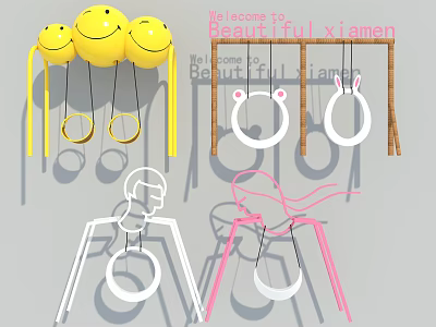 Colorful Kids Sports Equipment Design With Smiley Rings And Rabbit Ear Swings 3d model