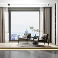 Relaxing Sofa Set With Two Chairs Small Table And Sea View Lighthouse By Window