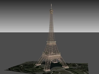 Iconic Eiffel Tower Metal Structure Design With Green Surrounding Landscape Area 3d model