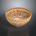 Intricately Carved Decorative Bowl With Colorful Figural Scenes And Ornate Rim