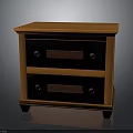 Orange Wooden Bedside Table With Two Drawers Wooden Panels Metal Knobs And Sturdy Legs