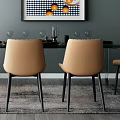 Modern Dining Set With Dark Table Beige Chairs Pendant Light And Fruit Wall Art 3d model