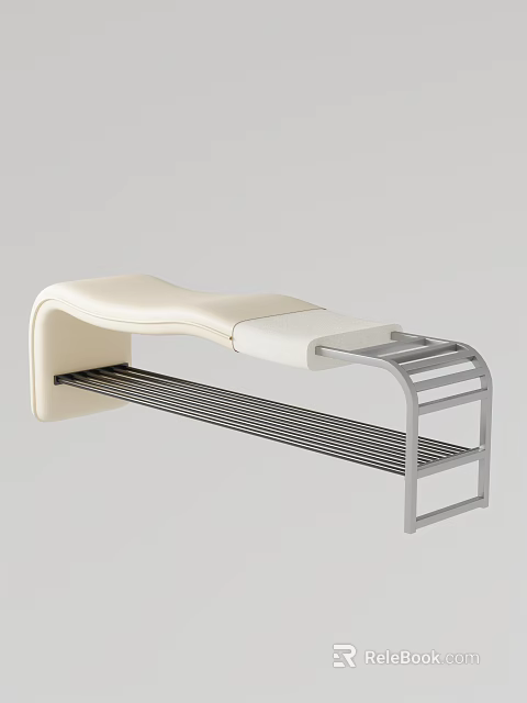 Modern Shoe Bench With Padded Seat Metal Frame And Shoe Storage Shelf 3d model 