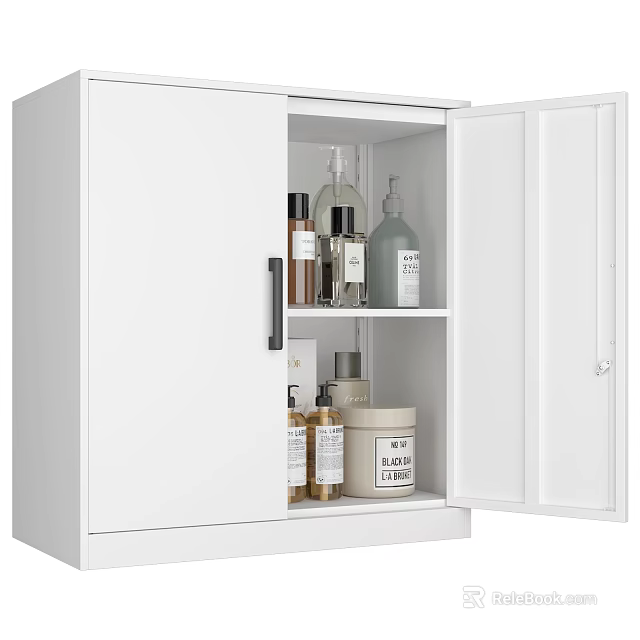 White Modern Minimalist Console Side Cabinet With Open Shelves And Storage Jars 3d model 
