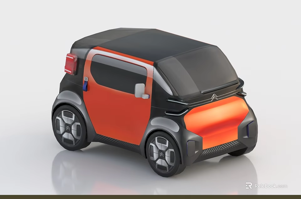 Orange And Black Small City Car With Modern Design And Unique Wheels 3d model 