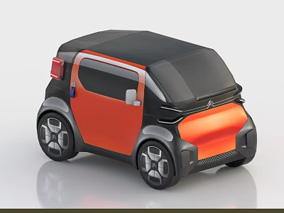 Orange And Black Small City Car With Modern Design And Unique Wheels 3d model