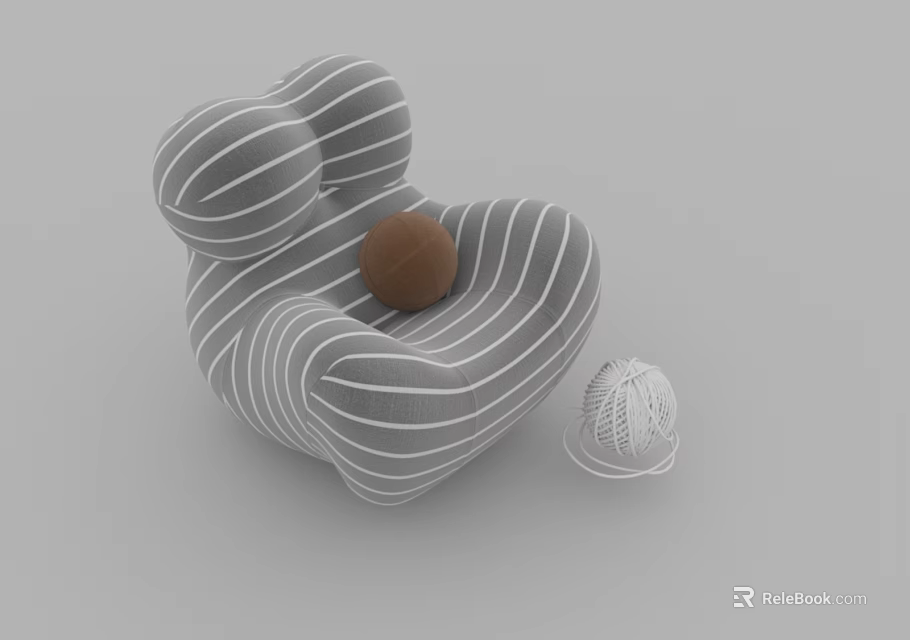 Cozy Gray Striped Single Sofa With Brown Ball And White Yarn Ball 3d model 
