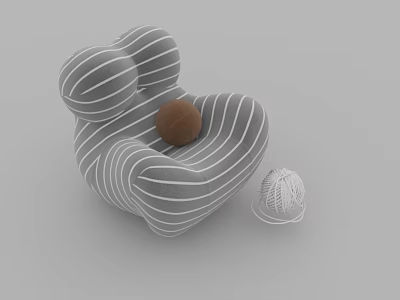 Cozy Gray Striped Single Sofa With Brown Ball And White Yarn Ball 3d model