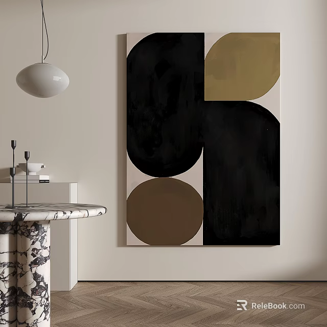 Modern Interior With Abstract Art Painting And Decor 3d model