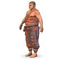 Male Character In Traditional Strapped Costume With Animal Patterned Pants And Waist Pouch