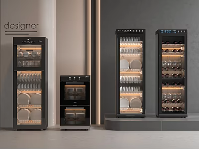 Stylish Modern Black Kitchen Appliances With Dish Sterilizer Oven And Wine Cooler 3d model