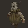 Creepy Old Doll With Tattered Green Dress Sparse Hair And Damaged Face