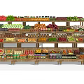Well Stocked Grocery Store Display Shelves With Fresh Fruits Vegetables And Canned Goods