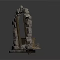 Ancient Style Stone Arch Structure With Wooden Beams And Stone Base