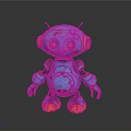 Blue Robot Character With Orange Ears Yellow Eyes And Rusty Details