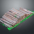 Stacked Natural Wood Logs Arranged On Green Stone Base With Dark Background