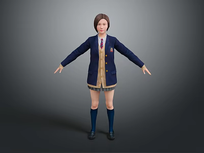 Female School Uniform Character Design For Game And Movie Projects 3d model