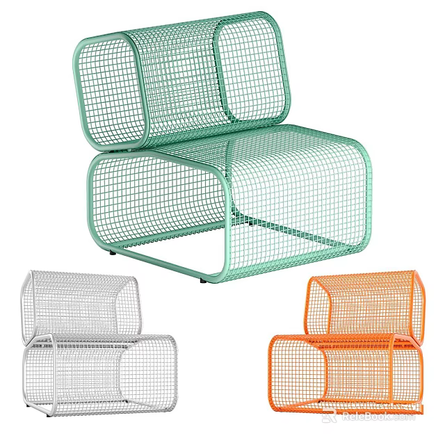 Modern Metal Mesh Lounge Chair With Green White Orange Color Options 3d model 