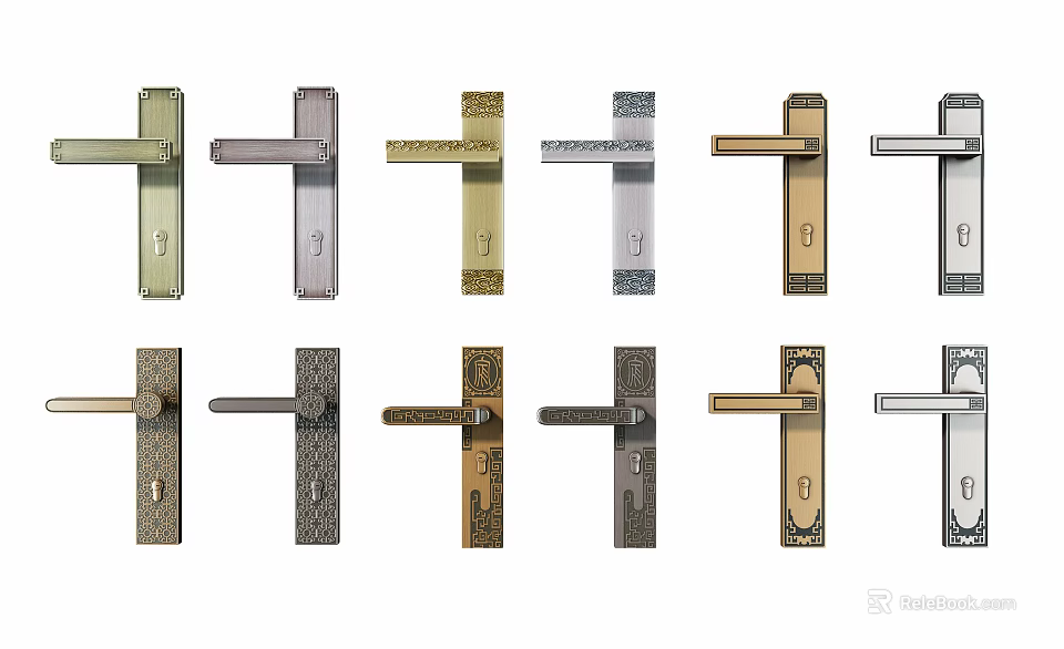 Various Stylish Door Handles Showcasing Modern Vintage And Ornate Design Details 3d model 