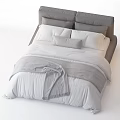 Modern Double Bed With White Linen Sheets Gray Blanket And Upholstered Headboard