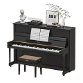 Black Piano With Musical Instruments And Art Supplies Sheet Music Phonograph Plaster Statue Potted Plant