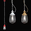White Gold Red Glass Pendant Lights With Chain And Transparent Bulbs