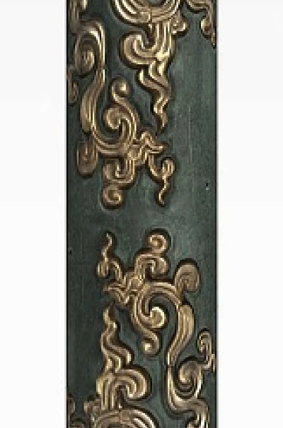 Ornate Gold Carved Patterns Adorning Dark Green Classical Column with Decorative Base and Capital 3d model