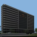 Modern High Rise Office Building Exterior With Glass Curtain Wall And Trees Around