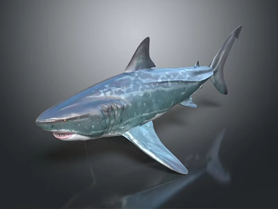 Realistic Gray Spotted Shark With Open Mouth Sharp Teeth And Dorsal Fin 3d model