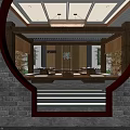 Traditional Chinese Tea House Interior With Wooden Structure And Red Lanterns