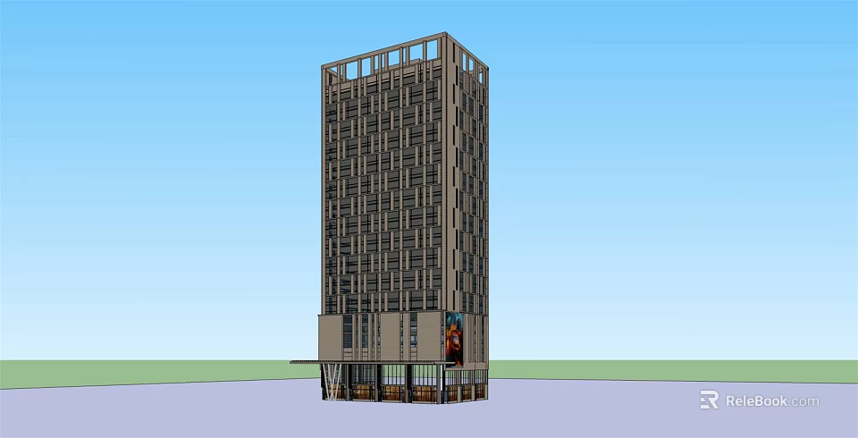 Modern High Rise Office Building With Glass Facade And Commercial Entrance 3d model 