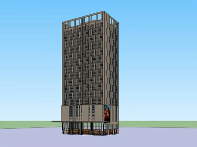 Modern High Rise Office Building With Glass Facade And Commercial Entrance 3d model