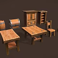 Vintage Wooden Furniture Collection Including Tables Chairs Cabinet Barrel Chest Shelf And Stool