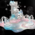 Dreamy Decorative Scene With White Sculptural Arches Pink Blue Base And Bubbles
