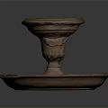 Brown Ceramic Candle Holder With Textured Carved Base And Two Tiered Structure For Home Decor