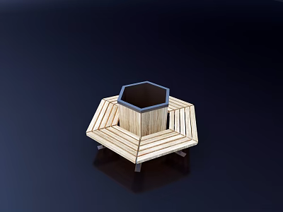 Outdoor Chair with Hexagonal Design Wooden Slats and Black Center Sturdy Base 3d model