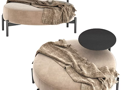 Beige Sofa Stool With Blanket And Black Metal Legs Small Table Nearby 3d model