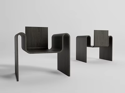 Modern Black Wooden Leisure Chairs With Unique Curved Armrests And Stylish Design 3d model